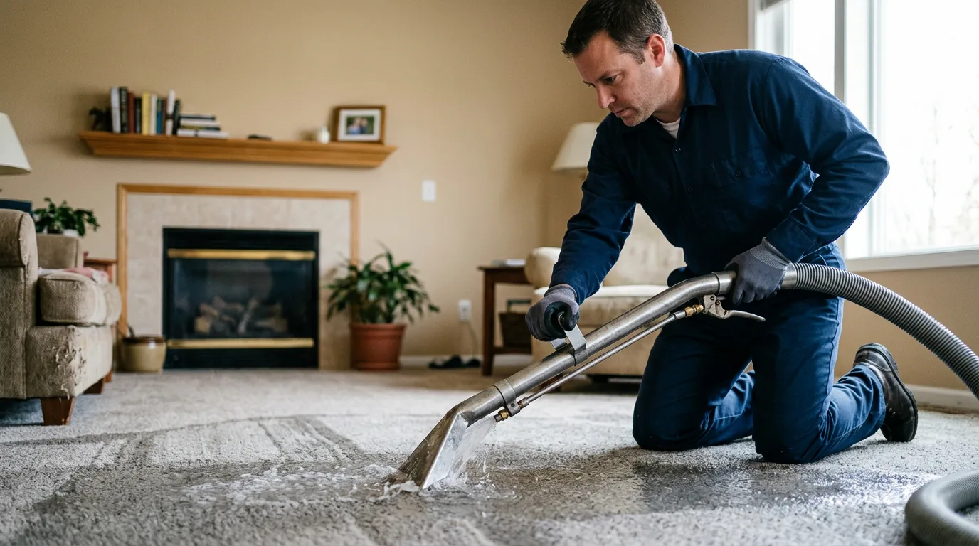 Water damage restoration technician working near Sutton, VT